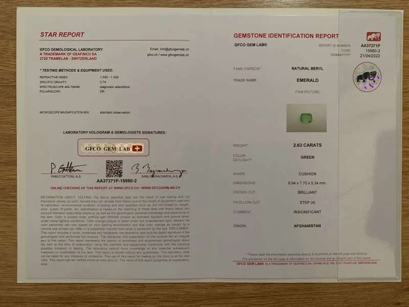 Certified  2.6 Carats Natural Panjshir Emerald