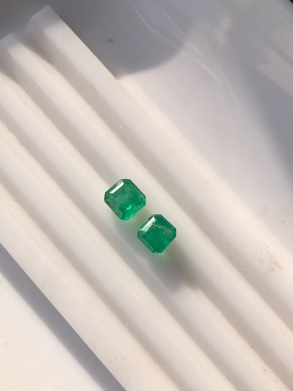 2.05 Carats Natural Swat Emerald Pair – Matching Emerald Cut Green Emeralds | 1.15 Ct & 0.90 Ct