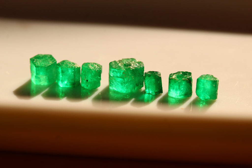 Raw Swat emerald crystal collection