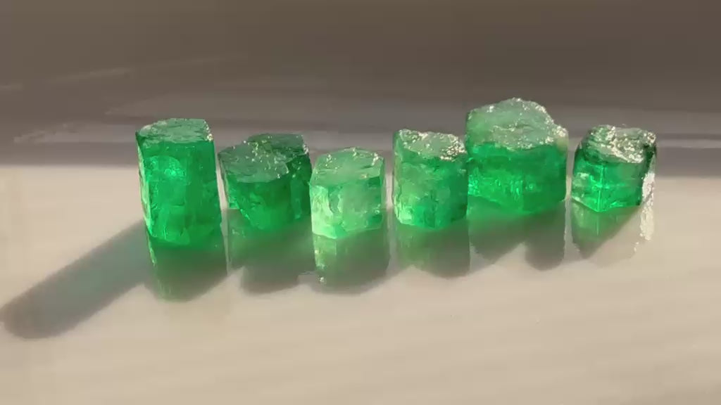 9.56 Carats Natural Rough Swat Emerald Crystal Parcel – 6 Pieces – Collector & Cutting Grade Emeralds from Pakistan