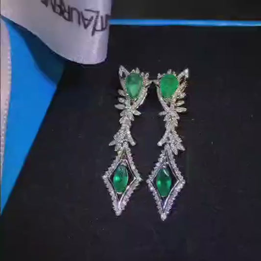 8k Real White Gold 1.02ct Vivid Green Natural Emerald Pendant Earrings – Gemstone Jewelry Set